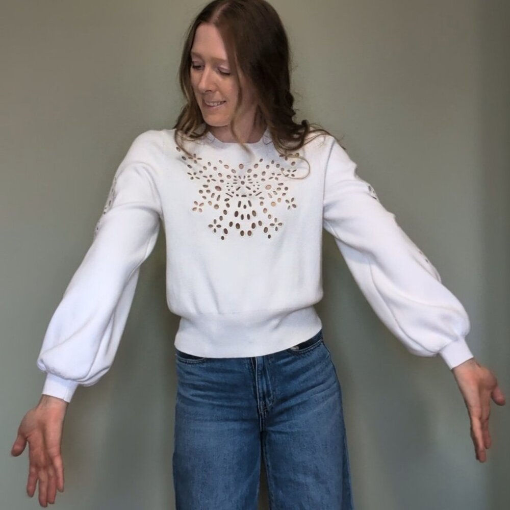 Vici White Floral Cutout Sweater M Romantic Soft